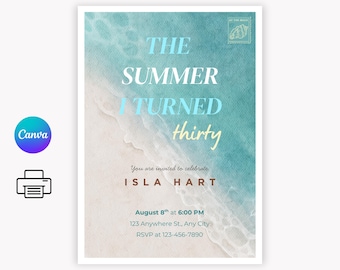 The Summer I Turned Pretty Birthday Invite | Editable Canva Template | Beach Party, Teen Girl, Summer Beach Party Invite | Instant Download