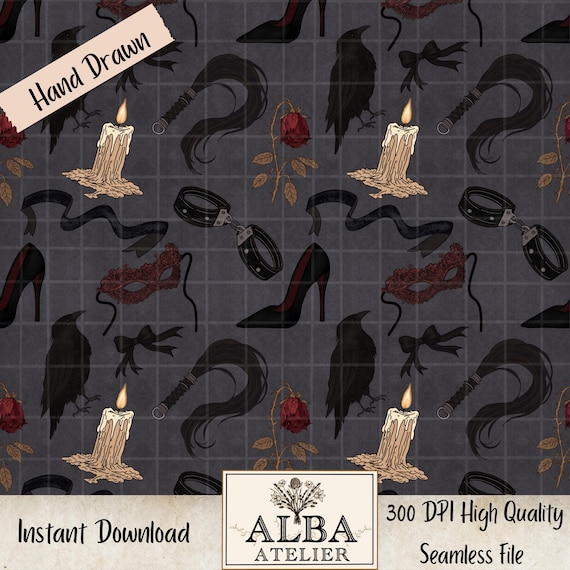 Dark Romance Gothic Valentine Hand Drawn Seamless Pattern 300 DPI High Quality PNG Seductive Aesthetic Spicy Books Smut Books Romance Books