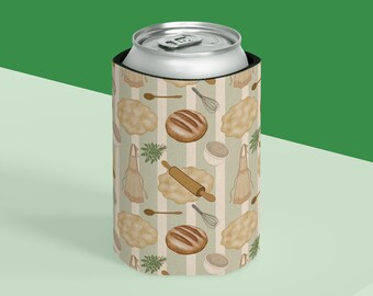 Hand Drawn Cottage Kitchen Can Cooler | Cozy Baking Drink Sleeve | Vintage Farmhouse Beverage Holder
