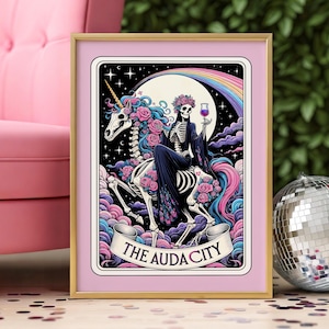 The Audacity Tarot Card Wall Art, Funny Skeleton Unicorn Poster, Maximalist Pastel Goth Wall Art, Whimsigoth Apartment Decor, Witchy Gifts