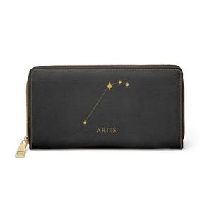 Aries Sternzeichen Geldbörse - Schwarze und Goldene Constellation Clutch - Astrologie Geschenk für Sie - Vegane Leder Geldbörse