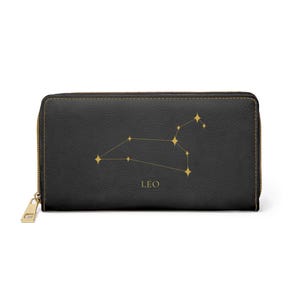 Leo – Sternzeichen Geldbörse – Schwarz und Goldene Konstellation – Astrologie Geschenk für Sie – Vegane Leder Geldbörse