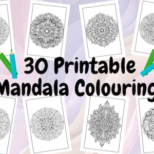 30 x Mandala Colouring Sheets. Printable Mandala Designs. Cool Mandala Drawings. Mandala Templates