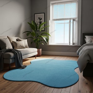 Simple sky blue color irregular modern unique handmade rugs for living room bedroom kid&#39;s room 100% wool soft and clear rug...