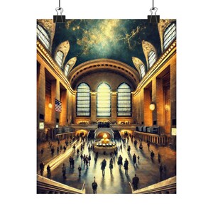 Grand Central Station Matte Vertical Poster, Art Decor, Wall Art, Home Decor, Gift, NYC Art Print, Vintage Style, Travel Lover