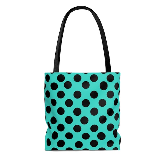 Turquoise with Black Polka Dots  - Tote Bag