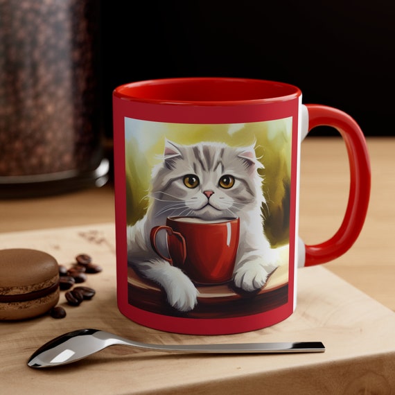 Scottish Folded Ear Cat drinking coffee Mug 11oz