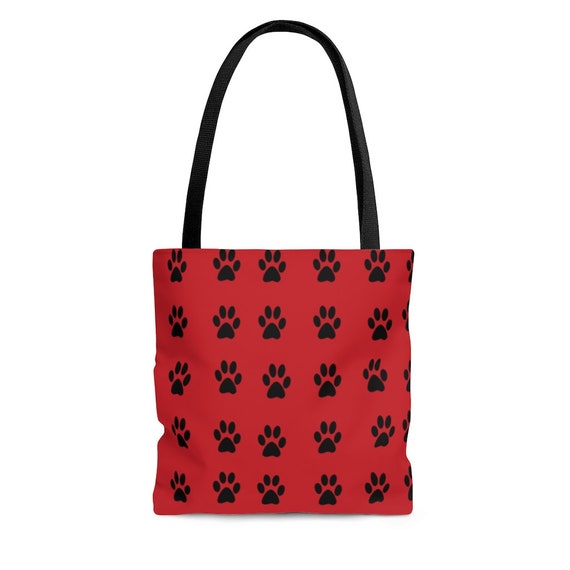 Flame Red with Black Paw Prints - Tote Bag