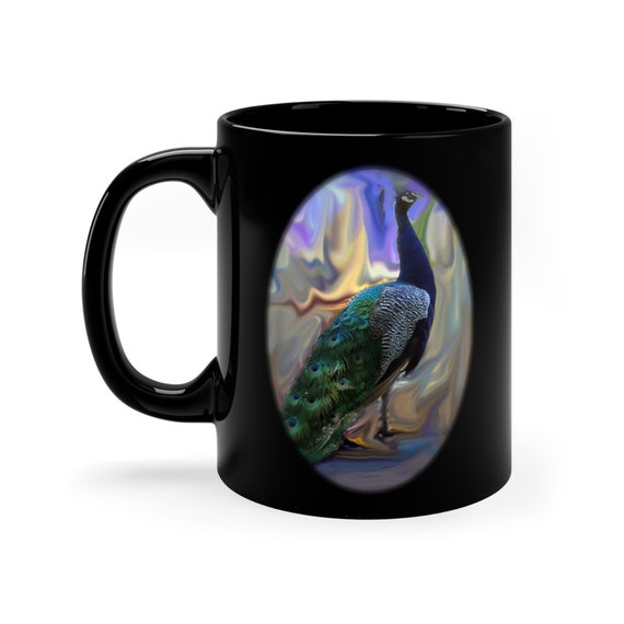 Peacock Colorful Black mug 11oz