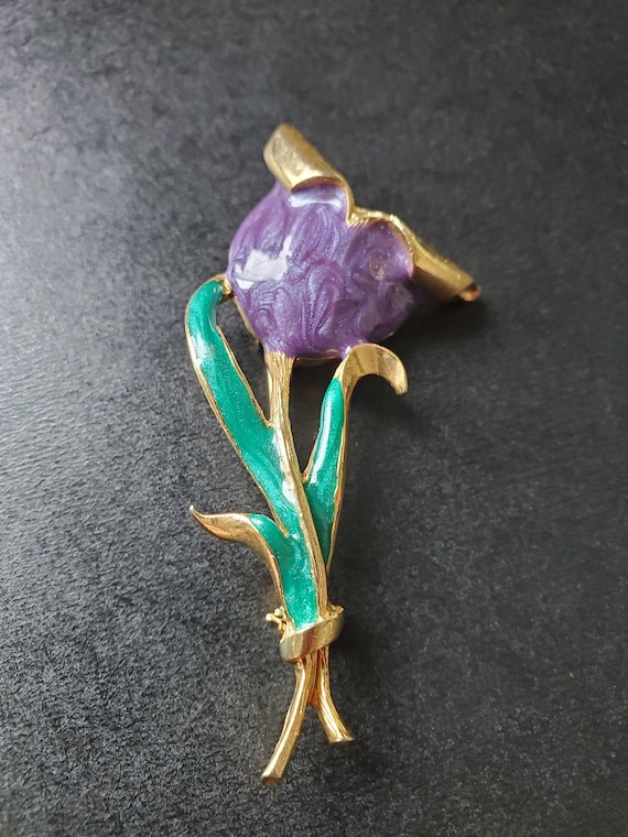 Vintage Gold-tone Enamel Rose Pin