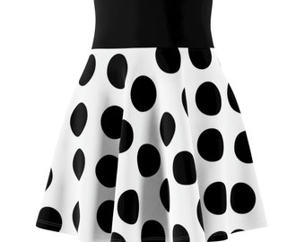 White and Black Polka Dot Women's Skater Skirt