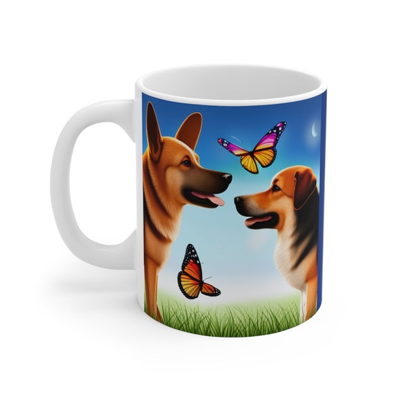 German Shepherd, Beagle and butterfliesMug 11oz