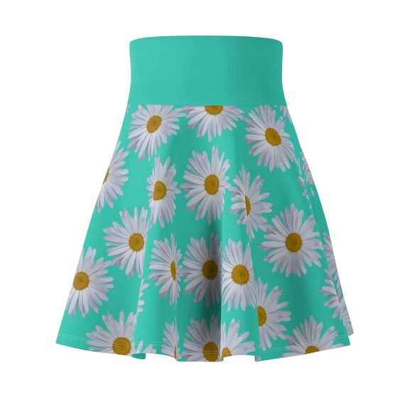 Turquoise & Daisies Skater Skirt
