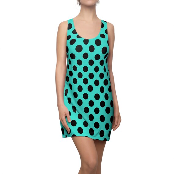 Turquoise with Black Polka Dots Racerback Dress