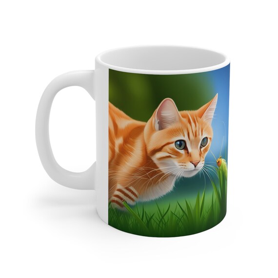 Orange Alley Cat and Grasshopper Mug 11oz