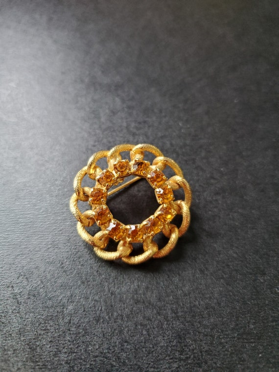 Vintage 1960s Amber Rhinestone Pin