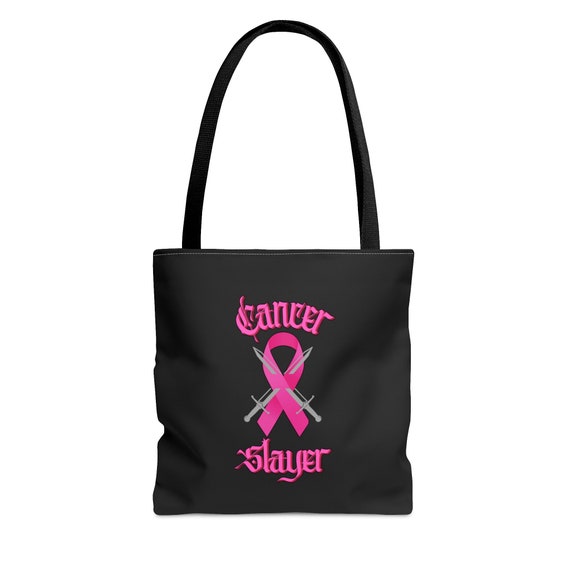 Pink Cancer Slayer Black Tote Bag