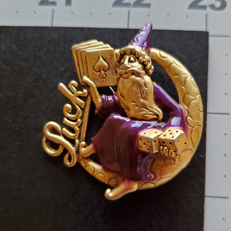 Signed Vintage Danecraft Luck Wizard with Dice Brooch