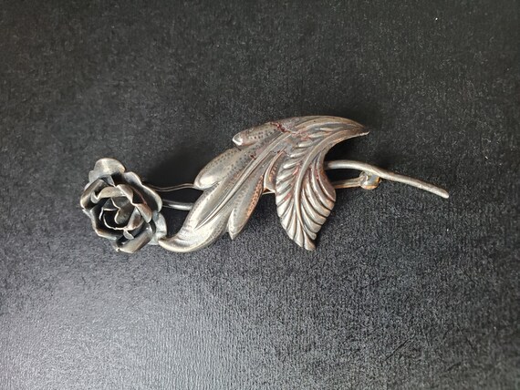 Vintage Sterling Silver Rose Pin