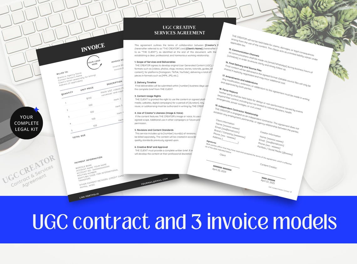 UGC Invoice UGC Creator Contract & Invoice Templates | Editable Canva ...