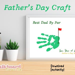 Biglietto d'auguri per la festa del papà con impronta della mano, tema golf, arte del putting green, ricordo per neonato, regalo con impronta della mano e del piede per papà