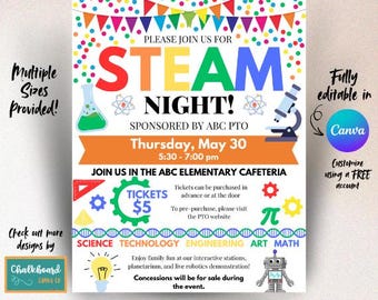 Editable STEAM Night, Science Night School Event Template | Canva School Flyer | Printable Digital Download