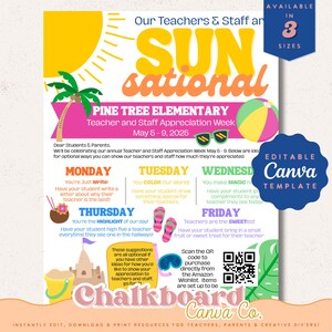 Editable Beach, SUNsational Teacher Appreciation Itinerary Poster, Stafff Week Event Flyer Template, Instant Digital Download