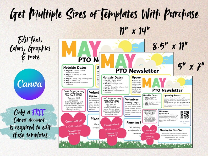 Editable Bright May PTO PTA Newsletter Template | Canva School ...