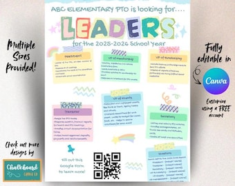 PTO PTA Board Recruitment Flyer Template | Editable Canva School Volunteer Flyer + BONUS Google Form