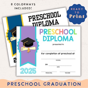 Preschool Graduation Diploma Printable, Instant Download Certificate for Kids, Ready to Print Preschool Award Template