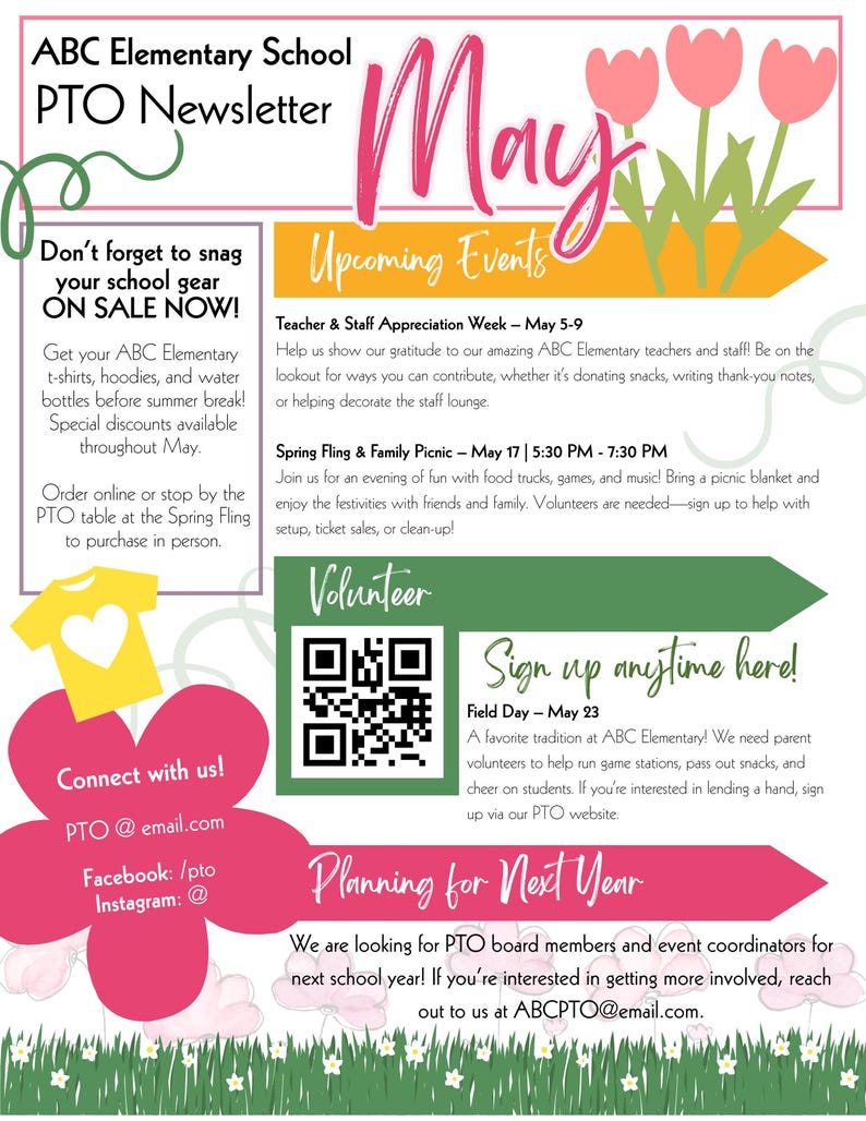 Editable May PTO Newsletter Template | Canva School Newsletter ...