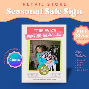 Editable Boutique Sale Sign Templates | Seasonal Retail Fashion Store Sign – 5 Sizes Included | Instant Download | Spring Summer Sale