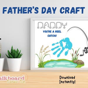 Biglietto d'auguri per la festa del papà con impronta della mano, tema pesca, arte della cattura con mulinello, ricordo per neonato, regalo con impronta della mano e del piede per papà, nonno e nonno