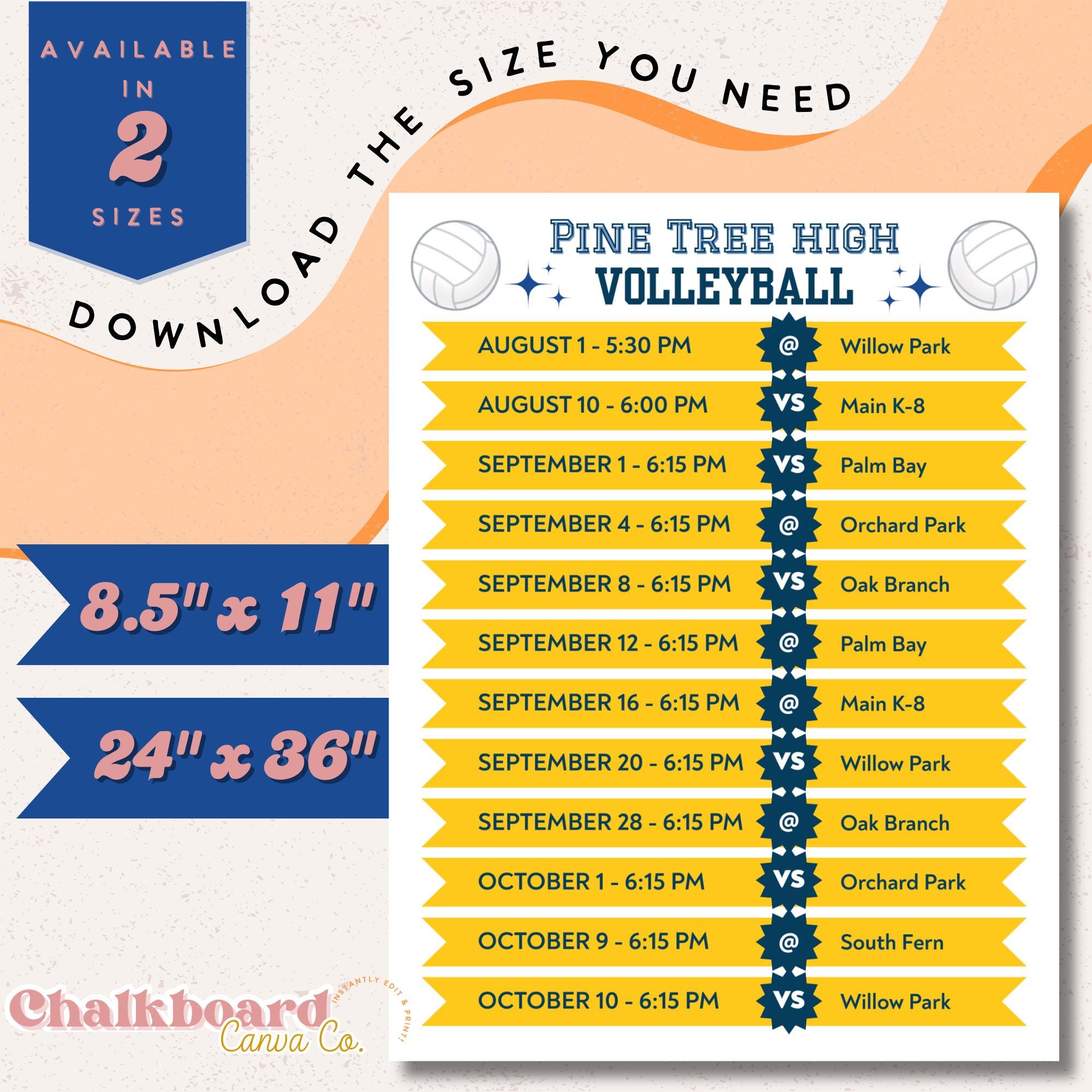 Editable Volleyball Schedule Template Sports Team Itinerary (canva) Etsy