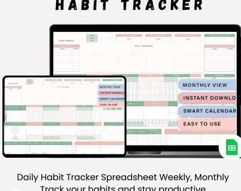 Habit Tracker Spreadsheet | Daily, Weekly, Monthly Goal Dashboard (Google Sheets)