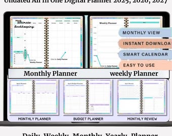 Undated All-In-One Digital Planner | Monthly Budget Tracker (Digital Download)