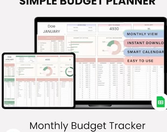 Monthly Budget Planner | Expense Tracker Printable | Simple Budget Template PDF | A4 US Letter