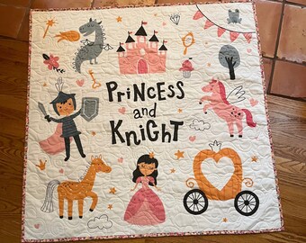 Princess and Knights Nursey Bedding, Fantasy quilt blanket , Toddler Princess quilt blanket, Tummy Time Princess Quilt Blanket, Princess