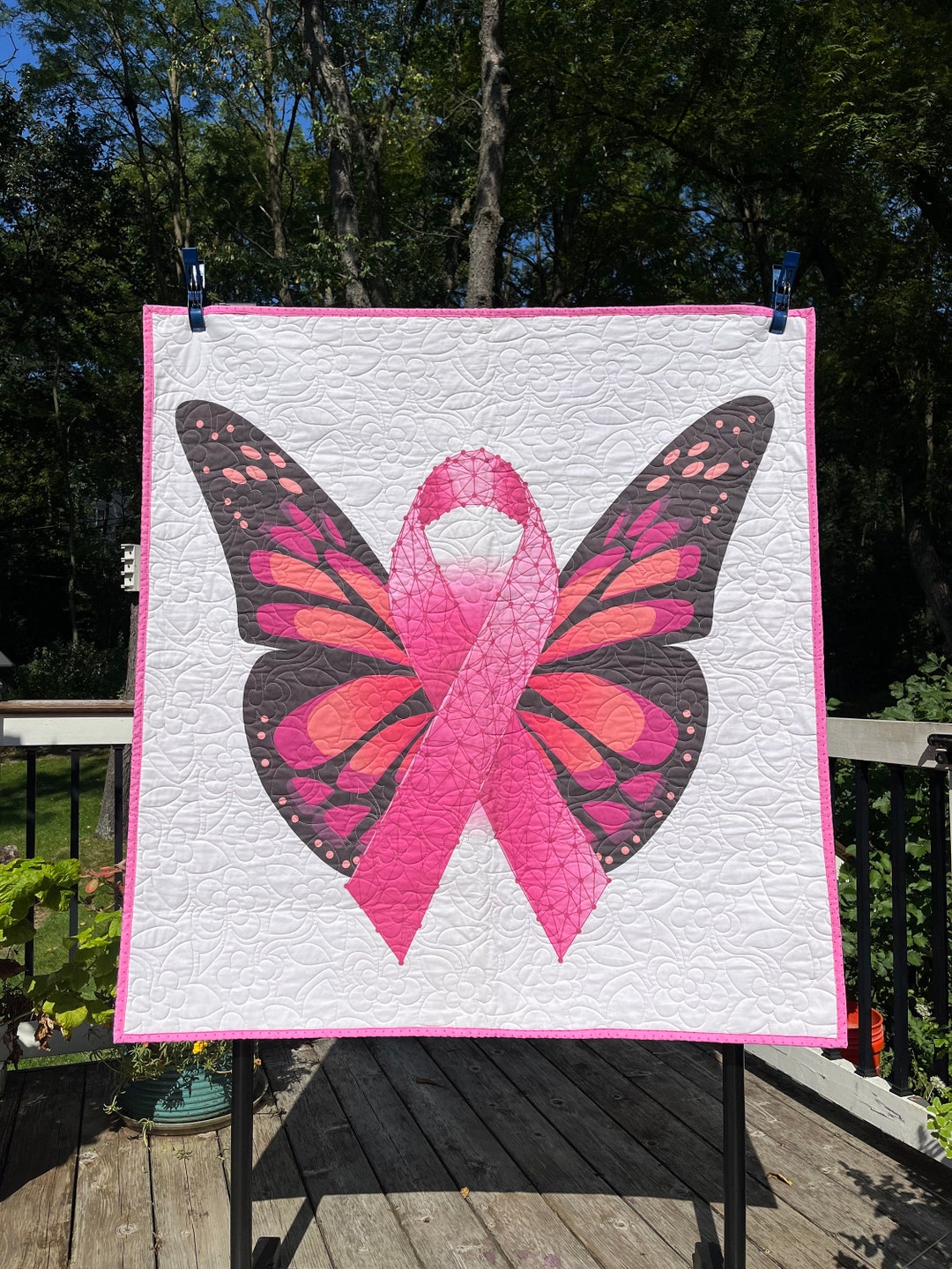 Breast Cancer Quilt Breast Ribbon Quilt Pink Ribbon Quilt Etsy
