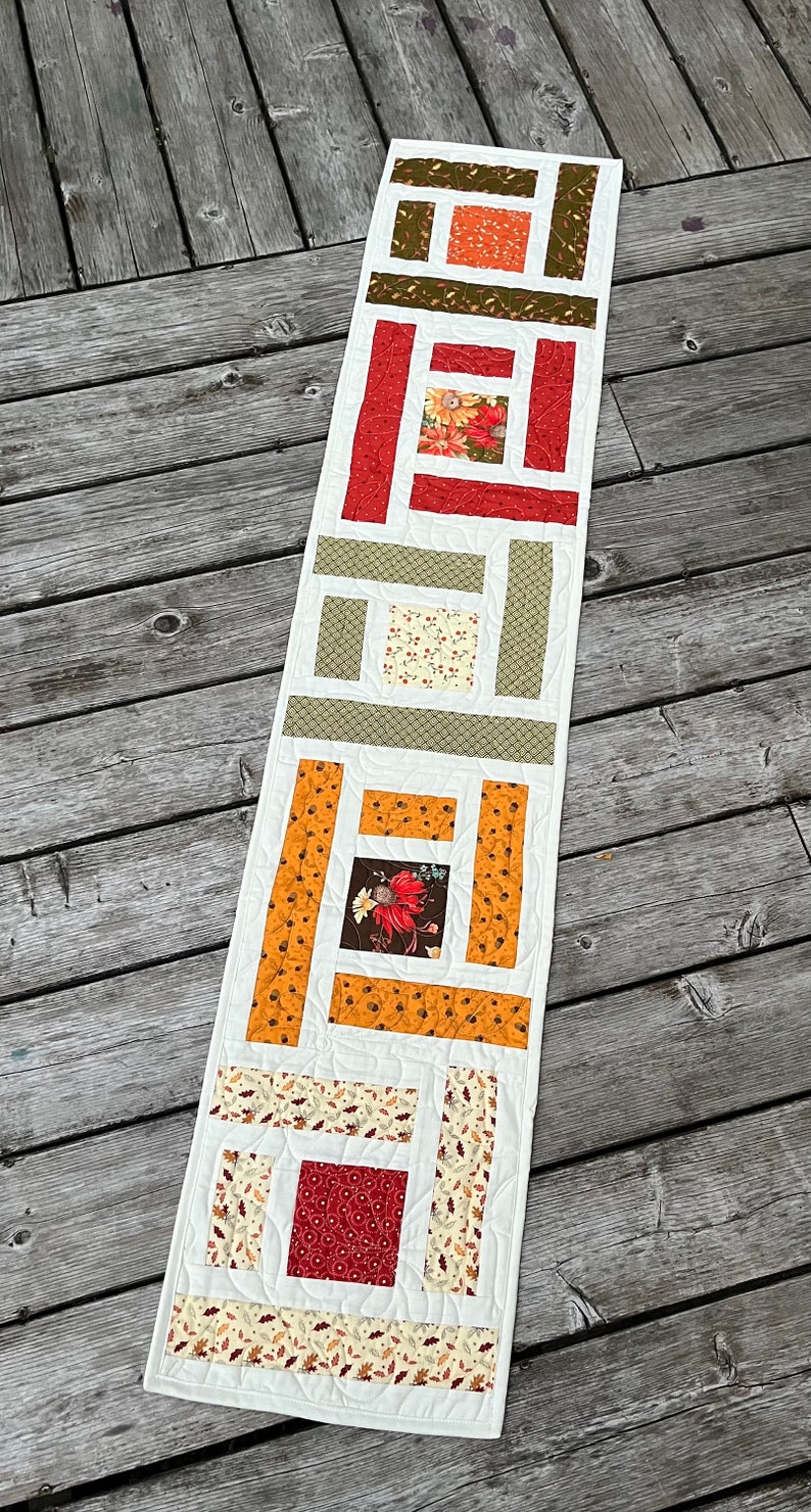 SALE Fall Table Runner, Modern Fall flowers table topper runner, Cornflowers acorn runner, Fall leaves table topper runner, Modern decor image 1