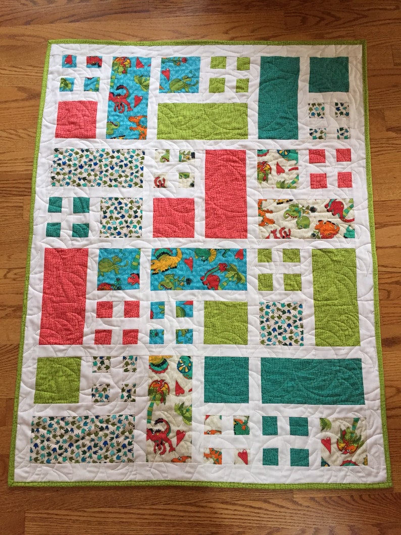 Baby Boy Dinosaur Blanket Quilt Bright Colorful Quilt Crib Etsy