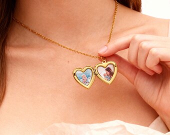 Customizable Photo Heart Locket Necklace, Stainless Steel, Personalized Gift