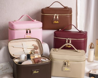 Custom Name PU Leather Makeup Case, Hard Travel Cosmetic Organizer,Monogram Cosmetic Bag