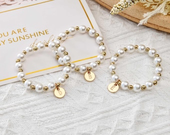 Pulsera de perlas para niña de las flores, regalo para pedirle a alguien que sea mi dama de honor, regalo para preguntar si quieres ser mi dama de honor, joyería para niña de las flores, pulsera con el nombre de la niña.