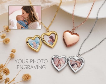 Custom Photo Heart Locket Necklace, Stainless Steel, Personalized Gift