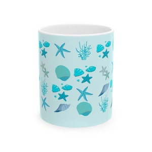 Beach-Themed Ceramic Mug - Ocean Life Decor, Gift for Sea Lovers, Coastal Kitchen Accent, Seashell Mug, Summer Drinkware