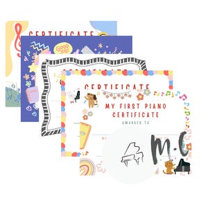 Printable Piano Certificate Set for Kids: Music Awards (PDF Download)