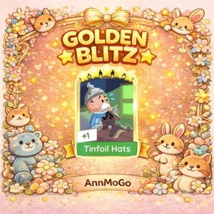 Monopoly Go Golden Blitz Sticker - Tinfoil Hats Set 19 - Golden Sticker