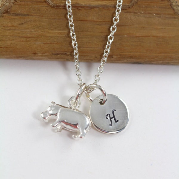 Personalized Hippo Necklace - Hippo Charm 925 Sterling Silver - Hippopotamus Pendant - Hippopotamus Necklace
