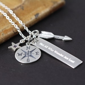 Not All Who Wander are Lost Necklace , Graduation Gift , Wanderlust , 925 Sterling Silver Engraved Jewelry image 1